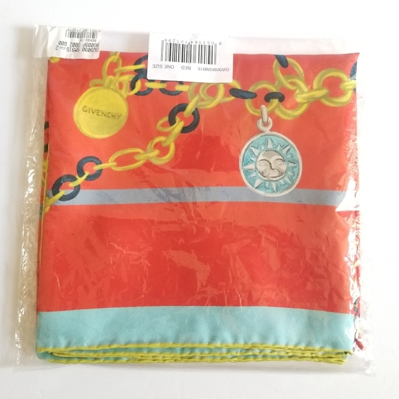 Givenchy Chain Charms Silk Square Scarf Red - Picture 10 of 11
